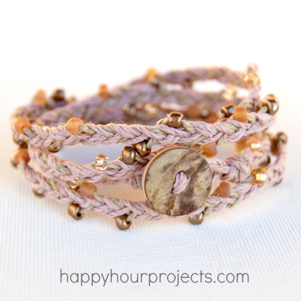 Beaded Hemp Wrap Bracelet Tutorial at happyhourprojects.com