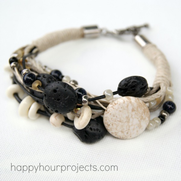 Stone, Bone, and Lava Bead Layered Bracelet at www.happyhourprojects.com