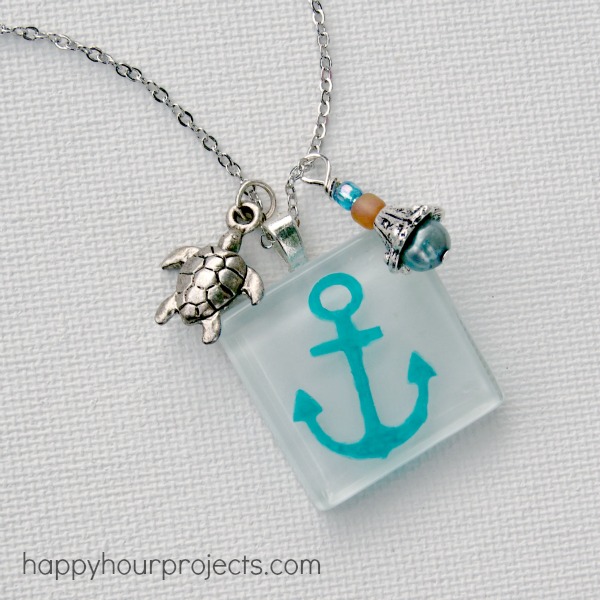 Painted Anchor Glass Tile Necklace at www.happyhourojects.com