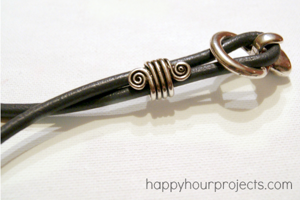 Five Minute Leather Bracelet Tutorial at www.happyhourprojects.com