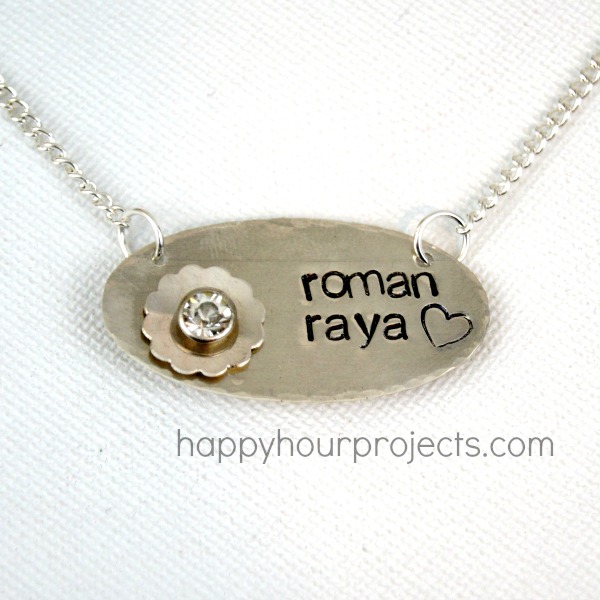 Hand Stamped and Riveted Mother and Child Mommy Necklace at www.happyhourprojects.com