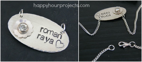 Hand Stamped and Riveted Mother and Child Mommy Necklace at www.happyhourprojects.com