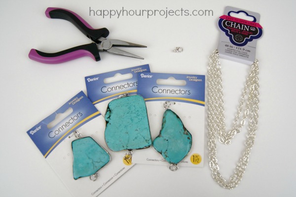 Easy Turquoise Statement Necklace at www.happyhourprojects.com