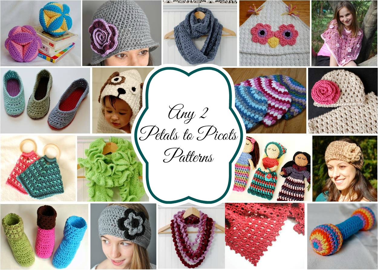 Any 2 Patterns Free! Crochet Giveaway from Petals to Picots at www.happyhourprojects.com