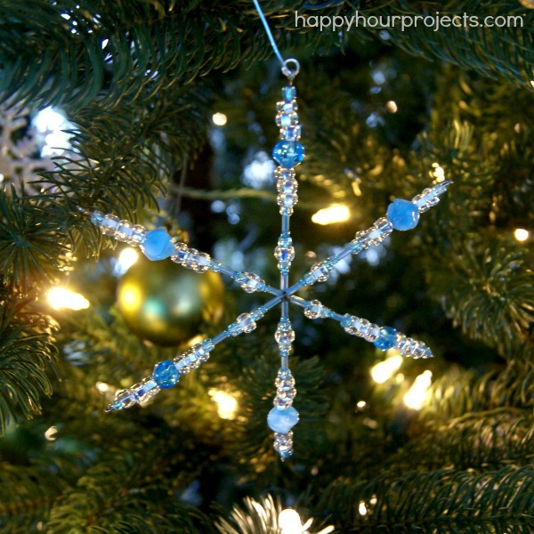 Easy Beaded Snowflake Ornaments at www.happyhourprojects.com with #MyFavoriteBloggers