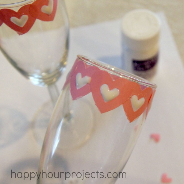 Easy Etched Heart Champagne Flutes from the Dollar Store at happyhourprojects.com
