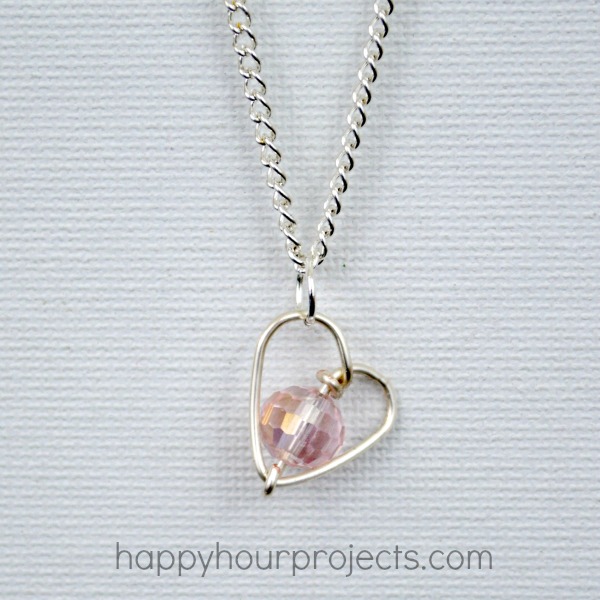 DIY Handmade Valentine's Gift - Wire Wrapped Heart Necklace Tutorial at www.happyhourprojects.com