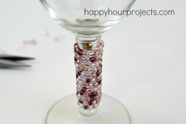 Beaded Dollar Store Wine Glasses at www.happyhourprojects.com