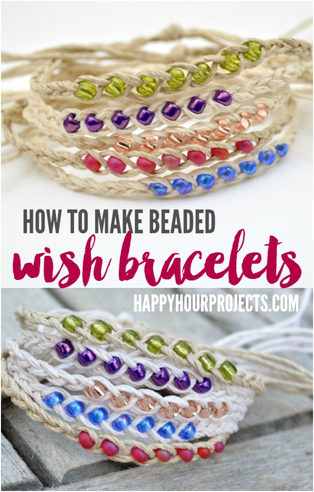 How to Make Woven Wish Bracelets at www.happyhourprojects.com | Great summer project!  Cheap and quick to make, it's a perfect camp craft or group craft!