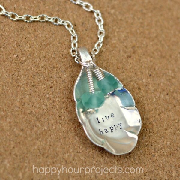 Upcycled Silver Spoon Stamped Necklace at www.happyhourprojects.com