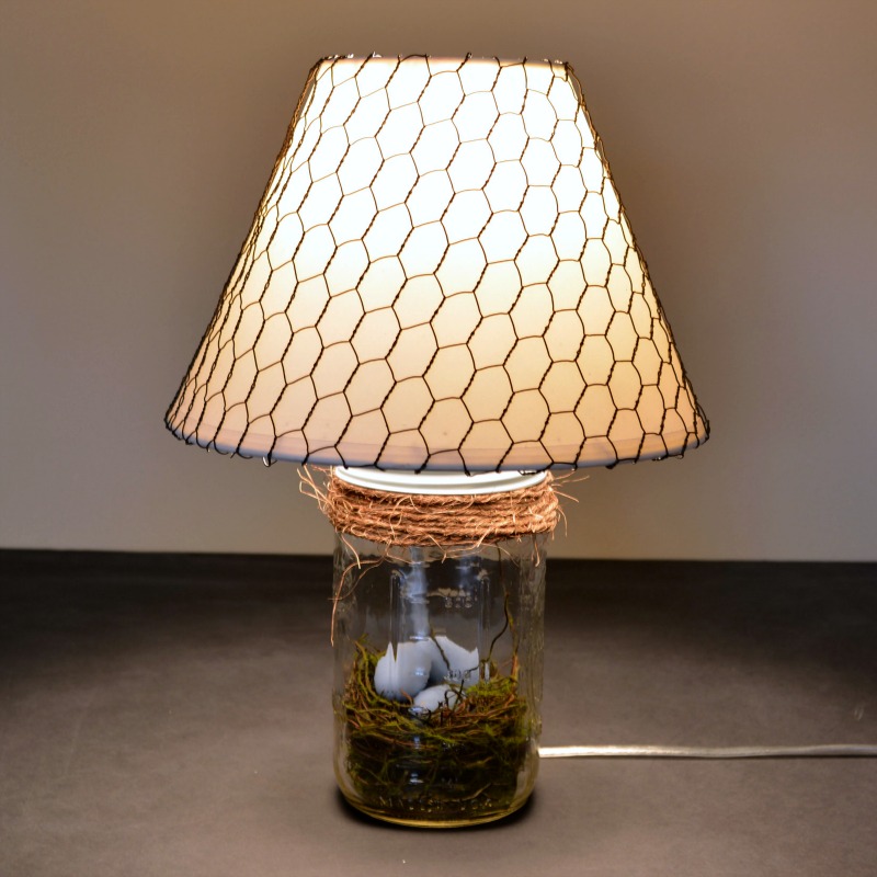 Mason Jar Bird Nest Lamp at www.happyhourprojects.com
