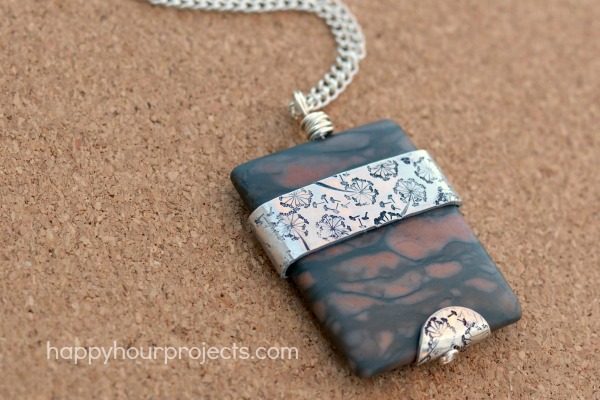 Stamped Metal-Wrapped Stone Pendant at www.happyhourprojects.com