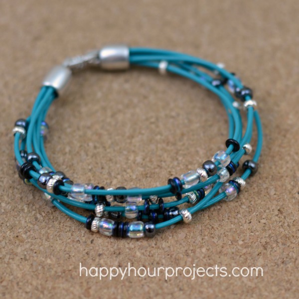 Simple Layered Leather and Bead Bracelet at www.happyhourprojects.com