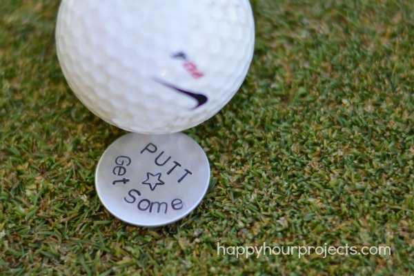 Fathers Day Gift Idea: Hand-Stamped Golf Ball Marker at www.happyhourprojects.com