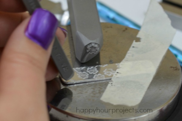 Stamped Metal-Wrapped Stone Pendant at www.happyhourprojects.com