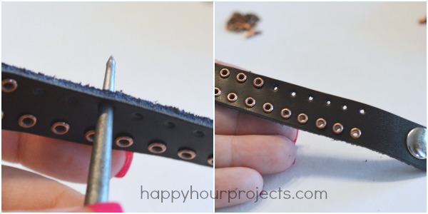 Leather Eyelet Bracelet at www.happyhourprojects.com