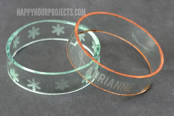 Etched Glass Bangles from Recycled Wine Bottles at www.happyhourprojects.com