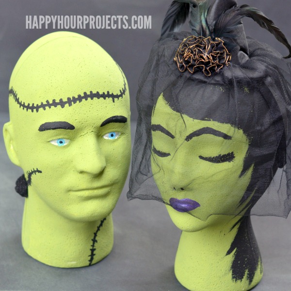 Halloween Kids Game: Foam Head Frankenstein Bowling at www.happyhourprojects.com #MakeItFunCrafts