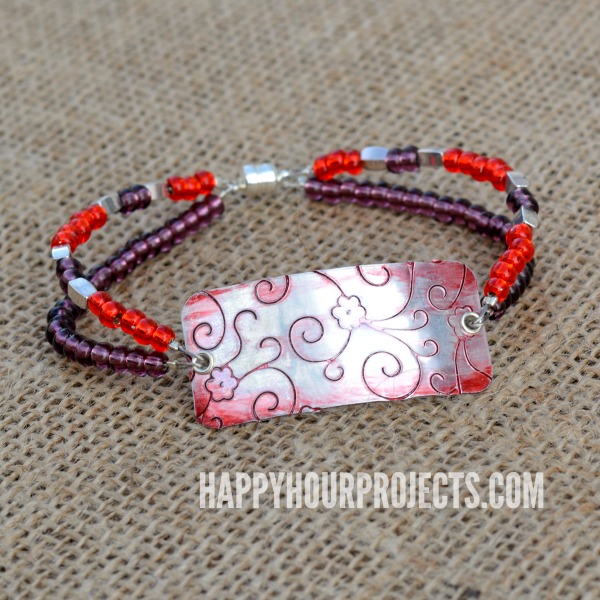 Embossed Beaded Bracelet at www.happyhourprojects.com