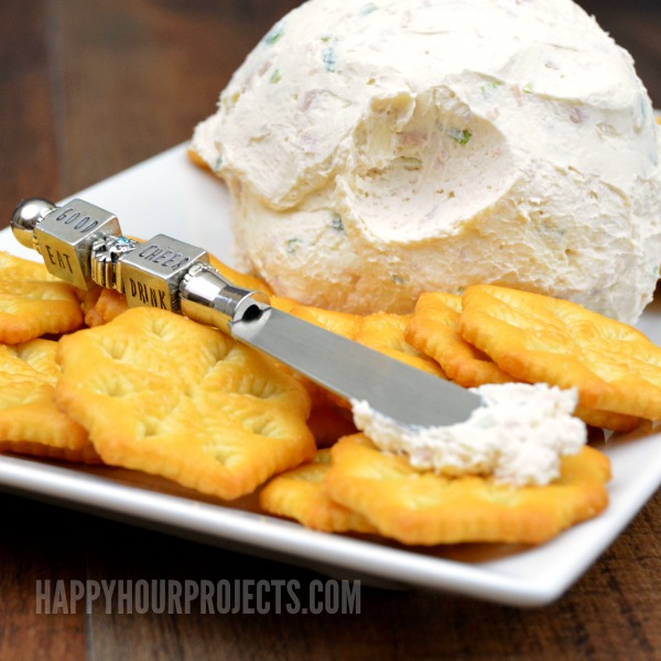 Easy Ham & Onion Cheese Ball Appetizer at www.happyhourprojects.com