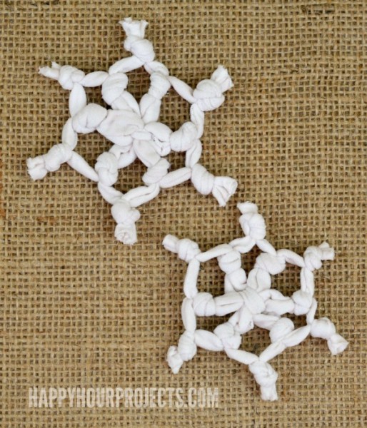 Recycled T-Shirt Snowflake Ornaments at www.happyhourprojects.com