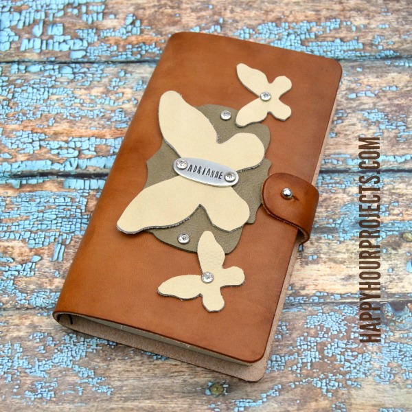 Hand-Stamped DIY Leather Journal at www.happyhourprojects.com
