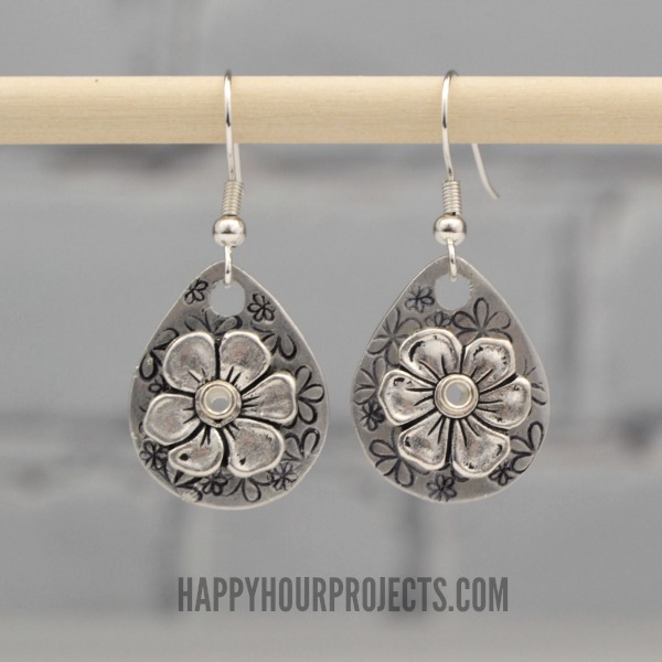 Stamped and Riveted Floral Earrings - a Video Tutorial at www.happyhourprojects.com