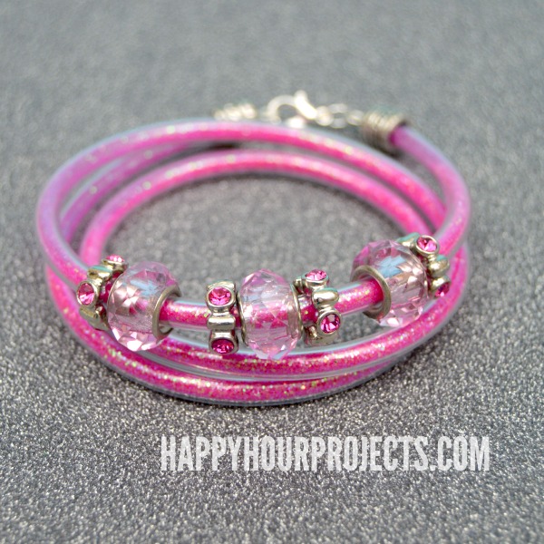 Beaded Glitter Wrap Bracelet Using Plastic Tubing at www.happyhourprojects.com