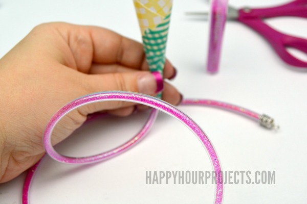 Beaded Glitter Wrap Bracelet Using Plastic Tubing at www.happyhourprojects.com