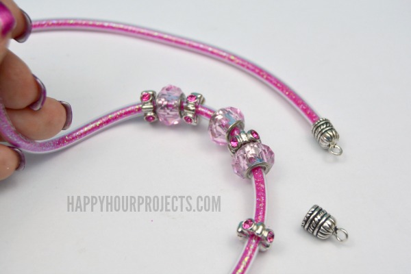 Beaded Glitter Wrap Bracelet Using Plastic Tubing at www.happyhourprojects.com