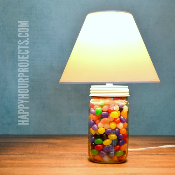 2-Minute Mason Jar Jellybean Lamp - Easy Easter Craft at www.happyhourprojects.com