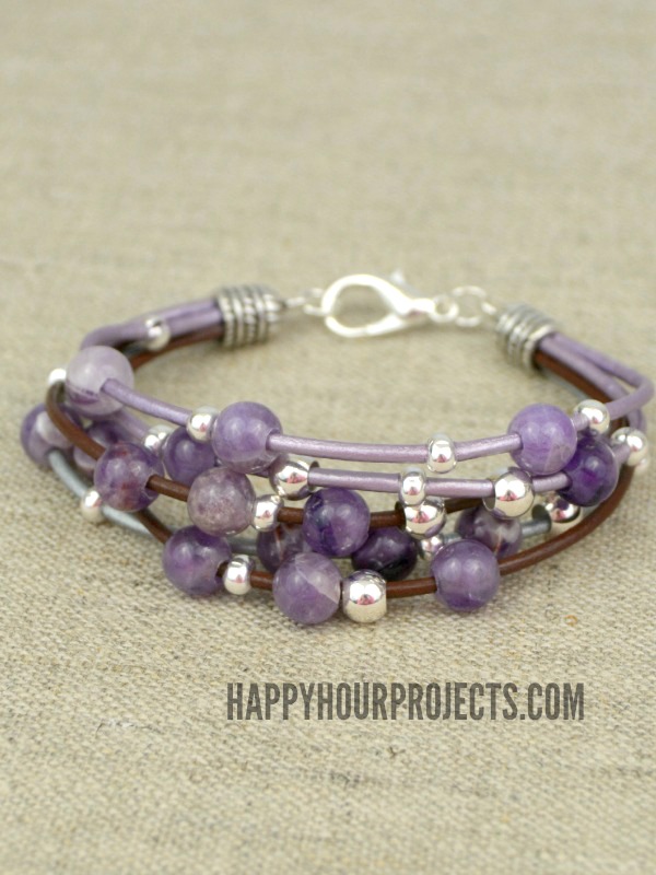 Layered Leather Beaded Bracelet at www.happyhourprojects.com