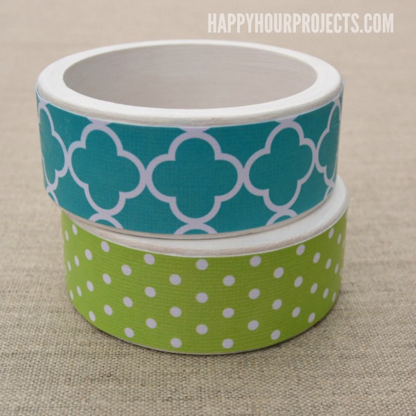 Scrapbook Paper Wood Bangle Bracelets at www.happyhourprojects.com