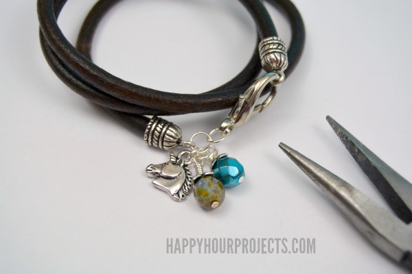 DIY Leather Wrap Charm Bracelet (With Unicorn!) at www.happyhourprojects.com