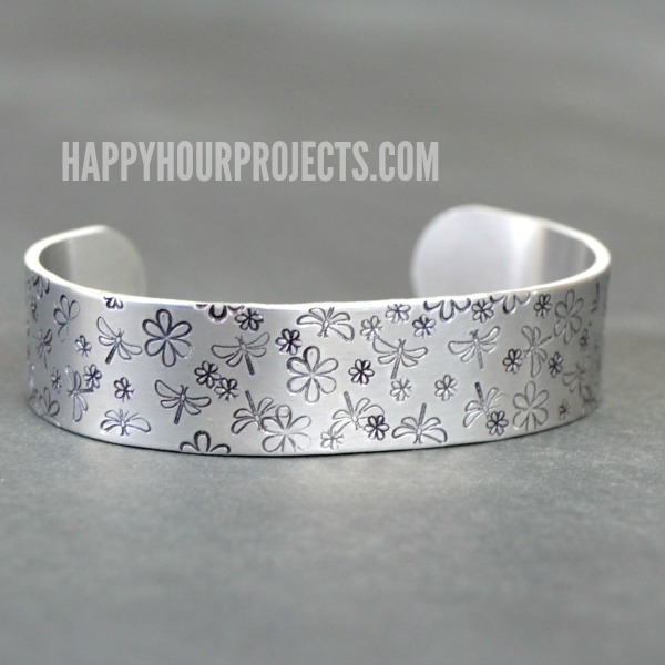 10-Minute Dragonfly-Themed Stamped Cuff Bracelet | Video Tutorial at www.happyhourprojects.com