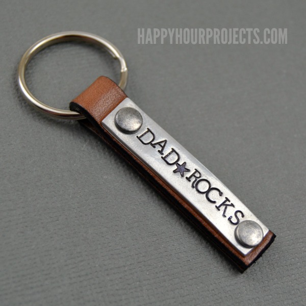 "Dad Rocks" Stamped & Riveted Leather Father's Day Keychain at www.happyhourprojects.com