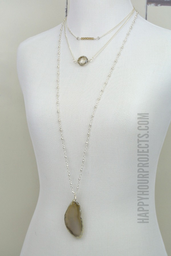 Bead and Stone Layering Necklaces at www.happyhourprojects.com | Make each necklace in 5 minutes or less, stack and layer together for one of this summer's hot trends!