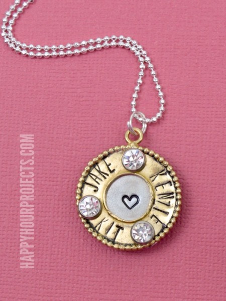Mixed Media Hand Stamped Mommy Necklace and Floral Card at www.happyhourprojects.com