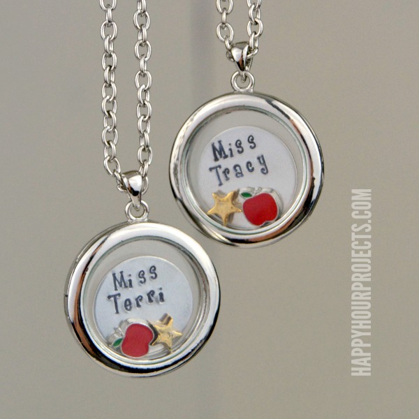 Personalized Teacher Appreciation Lockets | A Great End of the School Year Gift at www.happyhourprojects.com