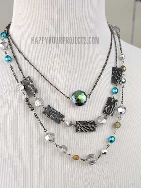 Boho Embossed Layered Necklace | A mixed media jewelry tutorial at www.happyhourprojects.com