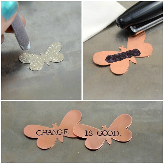 "Change is Good" Butterfly Mixed Media Bracelet | A hand-stamped DIY project at www.happyhourprojects.com
