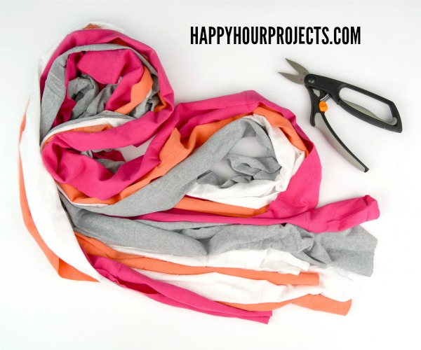 Recycled T-Shirt Project | No-Sew Braided Tassel Scarf at www.happyhourprojects.com