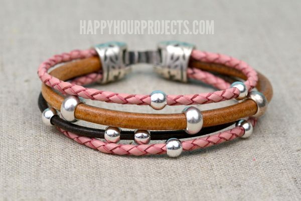 DIY Leather Band Bracelet with LargeHole Gemstones 