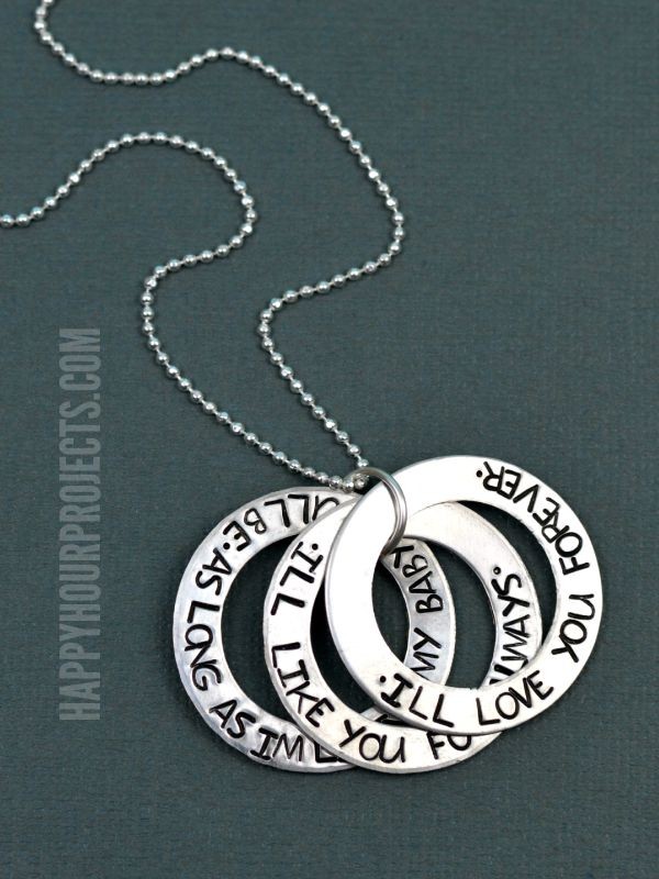 I'll Love You Forever Hand Stamped Washer Necklace at www.happyhourprojects.com | A tutorial for hand-stamping your own washer necklace