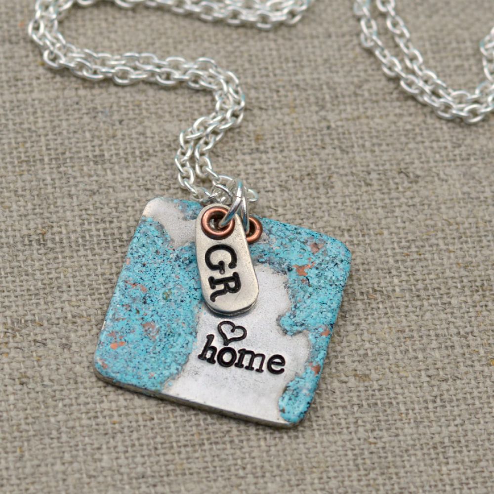 Great Lakes Stamped & Enameled Necklace at www.happyhourprojects.com