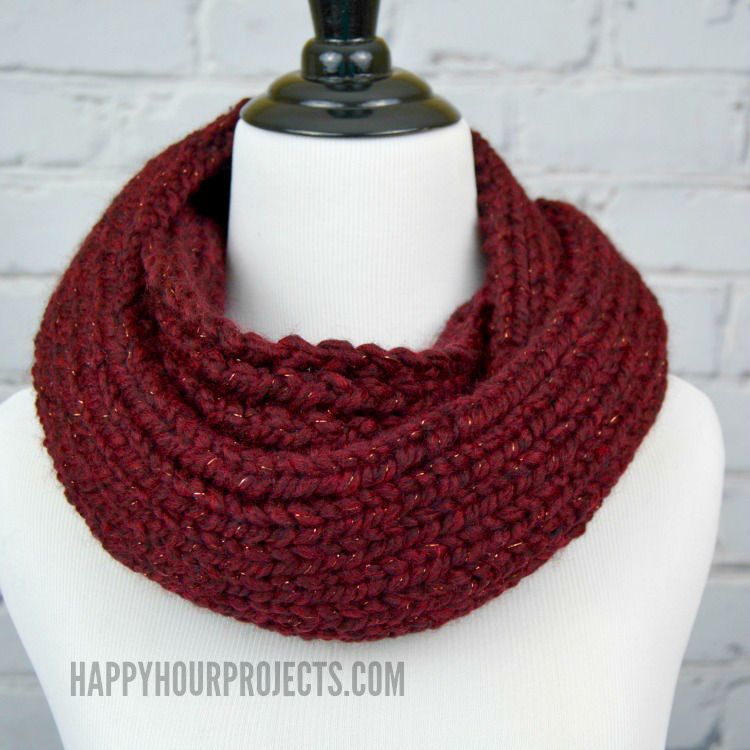 How to Knit an Infinity Scarf Using a Loom Knitter at www.happyhourprojects.com
