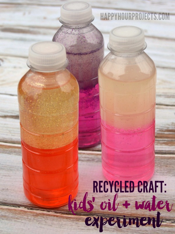 Recycled Crafts | Kids' Oil + Water Science Experiment at www.happyhourprojects.com
