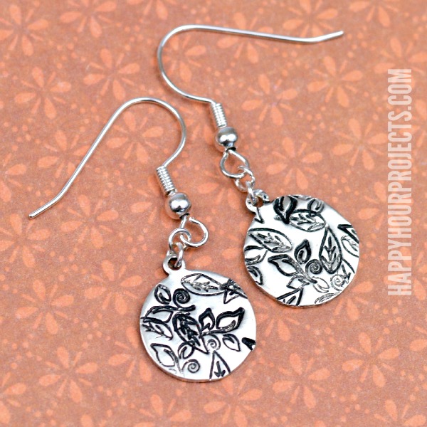 DIY Hand Stamped Jewelry | Fall Themed Leaf Earrings at www.happyhourprojects.com