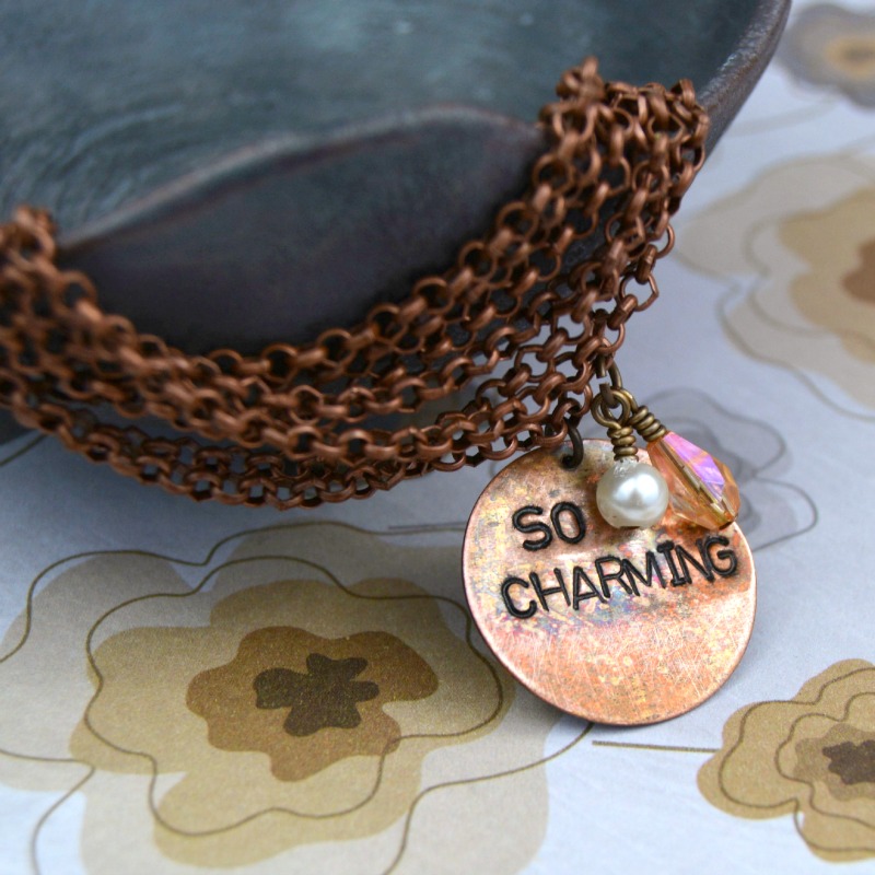 Stamped charm and chain bracelet - So Charming! at happyhourprojects.com