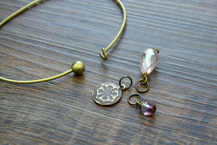 Embossed Brass DIY Charm Bangle Bracelets at www.happyhourprojects.com